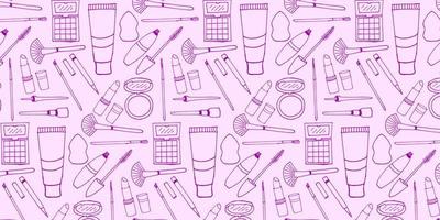 outils de maquillage violet vecteur dessiné à la main motif dessiné à la main
