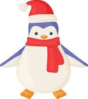 mignon pingouin heureux en bonnet et écharpe de noël vecteur