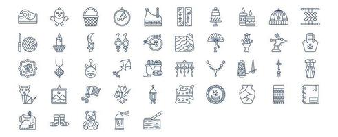 collection d'icônes liées à l'artisanat fait à la main, y compris des icônes comme le panier, le perlage, les bougies, la casquette et plus encore. illustrations vectorielles, ensemble parfait de pixels vecteur