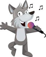 Loup avec microphone, illustration, vecteur sur fond blanc.