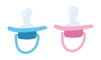 ensemble de clipart de sucette bébé bleu et rose. mamelon de soins factice bébé sucette orthodontique mignon simple pour illustration vectorielle plane enfant nouveau-né. sucettes de douche de bébé pour style de dessin animé garçon et fille vecteur