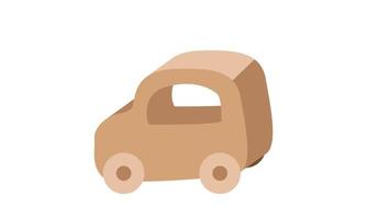 clipart voiture jouet en bois pour enfants. jouet de voiture marron en bois simple mignon pour bébé, enfants, illustration vectorielle plane enfants. icône de style dessin animé de jouet de voiture en bois. concept de jouets pour enfants, baby shower et enfants vecteur