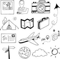 ensemble d'objets d'illustration vectorielle dessinés à la main de voyage de vacances vecteur