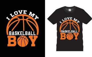 typographie de basket-ball t shirt design vecteur j'aime mon garçon