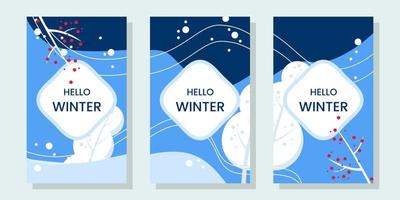 ensemble d'arrière-plans abstraits bleus et blancs avec thème d'hiver. utiliser pour le fond, la bannière, le dépliant, la brochure, l'invitation, la carte de voeux et les histoires de médias sociaux. style nature, plat et simple vecteur