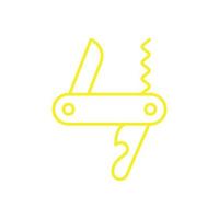 eps10 vecteur jaune dessin au trait icône multi couteau isolé sur fond blanc. symbole de contour de couteau de poche de camping dans un style moderne simple et plat pour la conception de votre site Web, votre logo et votre application mobile