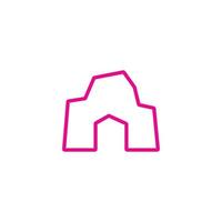 eps10 vecteur rose grotte préhistorique maison ligne art icône isolé sur fond blanc. symbole de contour de l'âge de pierre dans un style moderne et plat simple pour la conception de votre site Web, votre logo et votre application mobile