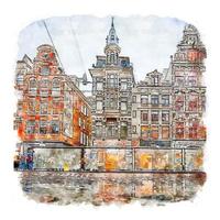 amsterdam pays-bas aquarelle croquis dessinés à la main illustration vecteur