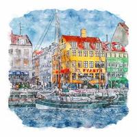 copenhague danemark croquis aquarelle illustration dessinée à la main vecteur