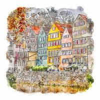 tubingen allemagne croquis aquarelle illustration dessinée à la main vecteur