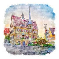 bietigheim allemagne croquis aquarelle illustration dessinée à la main vecteur