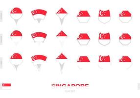 collection du drapeau de singapour sous différentes formes et avec trois effets différents. vecteur