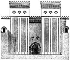 façade du grand hall, temple ptolémaïque, gravure vintage. vecteur