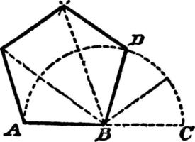 construction d'un polygone régulier sur une ligne, illustration vintage. vecteur