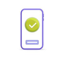 smartphone vectoriel 3d avec coche verte sur l'illustration de conception de bannière d'écran de périphérique