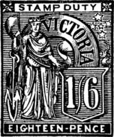 timbre victoria dix-huit pence en 1889, illustration vintage. vecteur