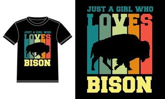 t-shirt juste une fille qui aime les bisons vecteur