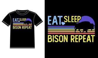 manger dormir bison répéter conception de t-shirt coucher de soleil vintage vecteur