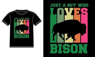 t-shirt juste un garçon qui aime les bisons vecteur
