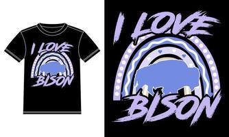 j'aime la conception de t-shirt bison boho arcs-en-ciel vecteur