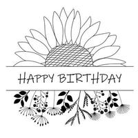 carte de joyeux anniversaire avec des tournesols et des fleurs abstraites. illustration vectorielle. vecteur