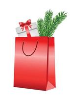 sac cadeau rouge, shopping pour noël et nouvel an. le concept d'une offre spéciale de remises, vente, achat. vente pour le nouvel an et noël, achat de cadeaux, illustrations pour la publicité, flyer vecteur