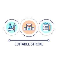 icône de concept de boucle de traitement clinique et de contrôle. infrastructures médicales. illustration de ligne mince d'idée abstraite de soins de santé. dessin de contour isolé. trait modifiable. vecteur
