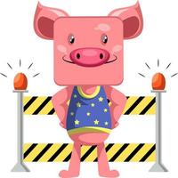 Piggy sur chantier, illustration, vecteur sur fond blanc.