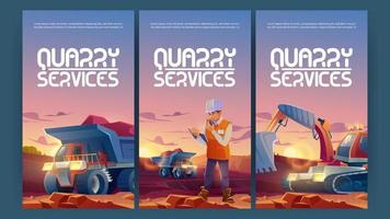 affiches de services de carrière avec dumper et excavatrice vecteur