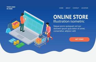 page de destination avec illustration sur la boutique en ligne vecteur