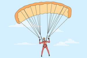 concept de sports et d'activités extrêmes. parachutiste en costume de sport volant sur un parachute de sport ressentant de l'adrénaline et de la liberté dans l'illustration vectorielle du ciel vecteur