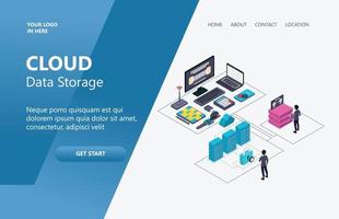 illustration d'un programmeur de serveur de stockage de données en nuage adapté à la page de destination, aux dépliants, aux infographies et à d'autres éléments graphiques liés au vecteur