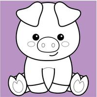 cochon mignon, contour noir et blanc de cochon kawaii pour livre de coloriage. vecteur