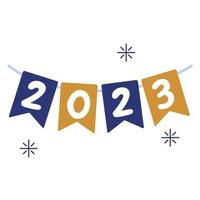 bonne année 2023 texte de lettre sur l'illustration vectorielle de décoration de ruban de fête murale vecteur