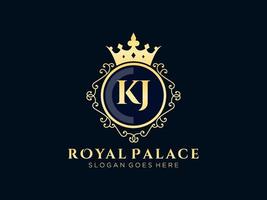 lettre kj logo victorien de luxe royal antique avec cadre ornemental. vecteur