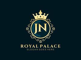lettre jn logo victorien de luxe royal antique avec cadre ornemental. vecteur