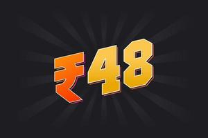 Image vectorielle de 48 roupies indiennes. 48 roupies symbole texte en gras illustration vectorielle vecteur