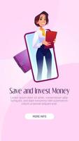 économiser et investir de l'argent bande dessinée web bannière, page vecteur