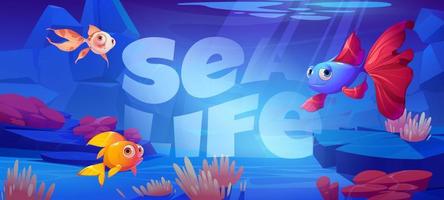 bannière de dessin animé de la vie marine avec de mignons poissons tropicaux vecteur