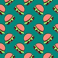 petits hamburgers, modèle sans couture sur fond vert. vecteur