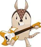 Armadillo jouant de la guitare, illustration, vecteur sur fond blanc.