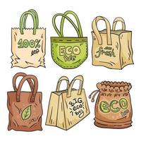 sac écologique doodle en tissu et papier. illustration vectorielle. vecteur