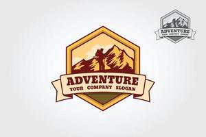 modèle de logo vectoriel d'aventure. ce modèle de logo de trekking sera parfait comme élément d'identité principal pour les agences de voyages, les sites Web sur les montagnes et la randonnée, la vie sauvage et le tourisme.