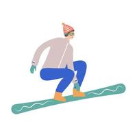 un jeune homme fait du snowboard en hiver. illustration vectorielle vecteur