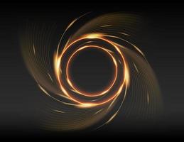 effet abstrait de lignes de cercle de lumière dorée sur fond noir. anneaux tournants avec rayons brillants. illustration vectorielle vecteur