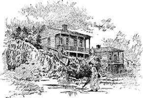 quartier général du général pemberton à vicksburg, illustration vintage. vecteur