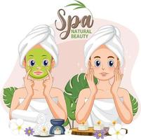 fille de spa appliquant un masque facial vecteur