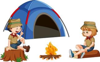 enfants heureux à la tente de camping vecteur