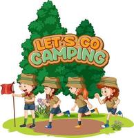 camping enfants et conception de texte pour word allons camper vecteur