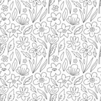 modèle sans couture botanique avec des fleurs, des feuilles et des branches. illustration vectorielle dessinée à la main dans un style doodle. parfait pour les décorations, le papier peint, le papier d'emballage, le tissu. fond fleuri. vecteur